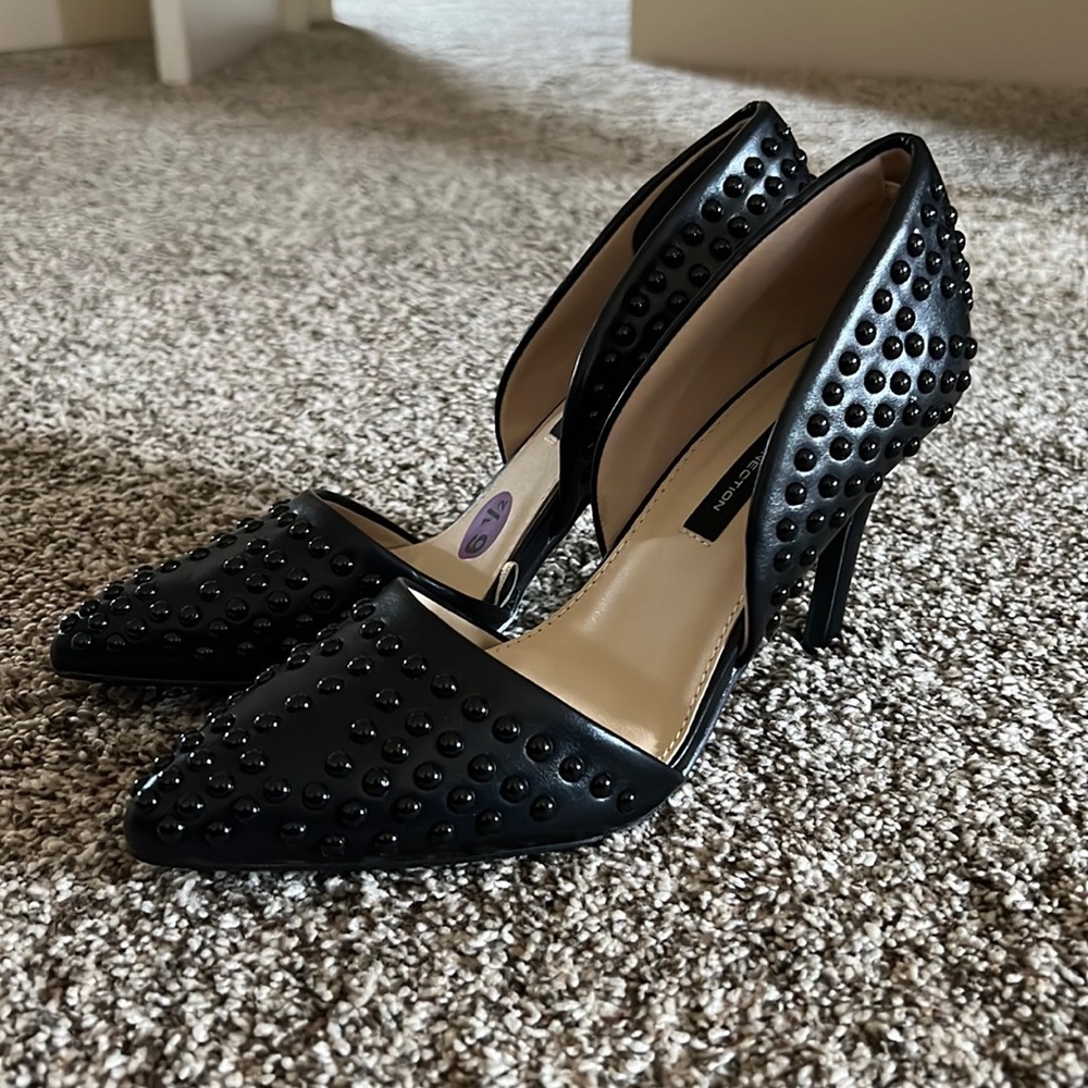 French Connection grommet metal studded heels sz 6.5
